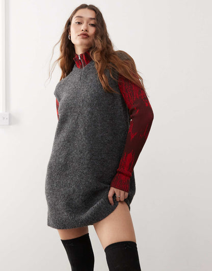 Kayla Wool Blend Knitted V Neck Vest Mini Dress