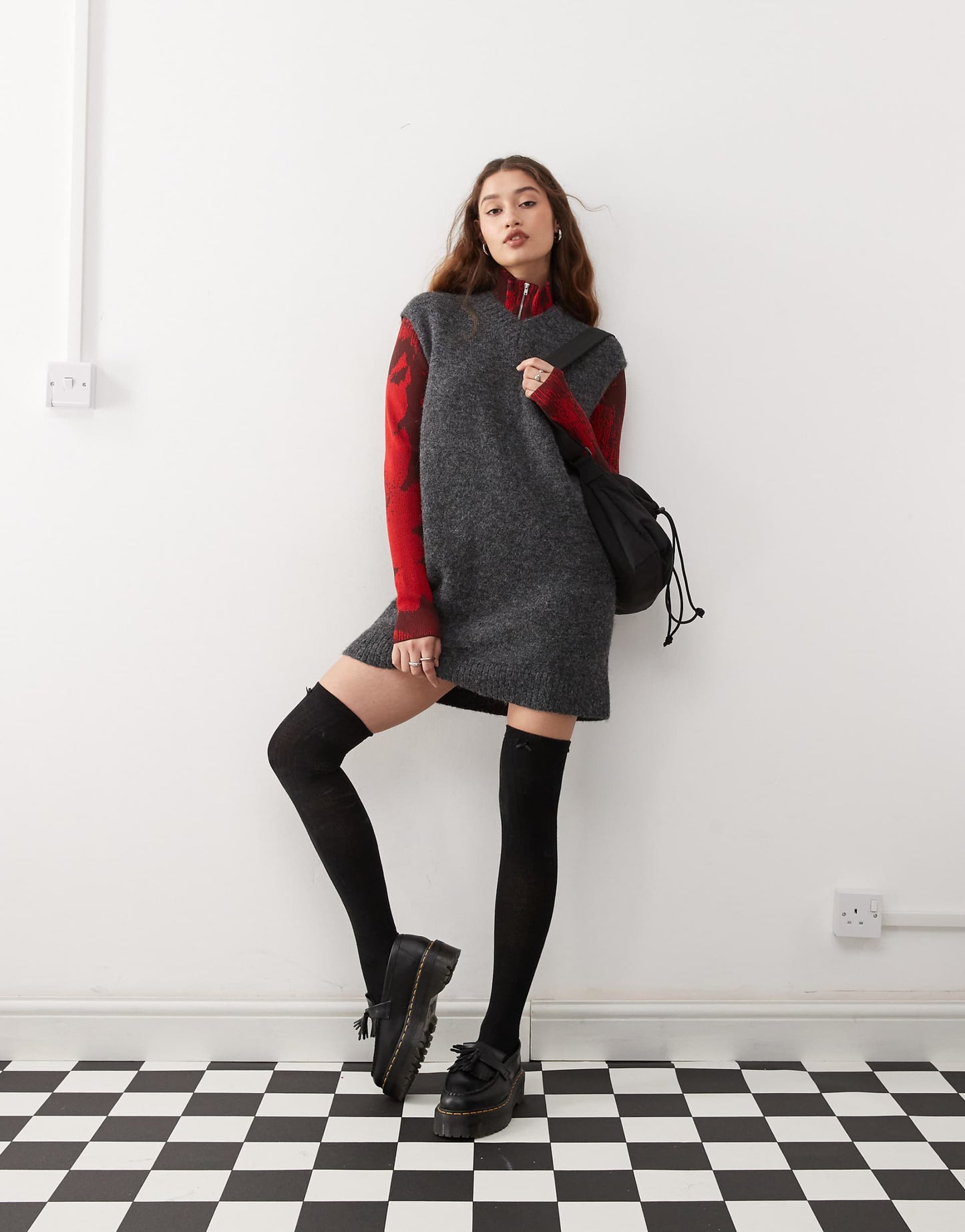 Kayla Wool Blend Knitted V Neck Vest Mini Dress