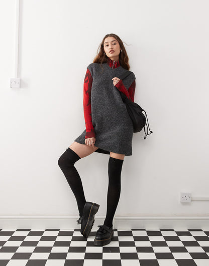 Kayla Wool Blend Knitted V Neck Vest Mini Dress
