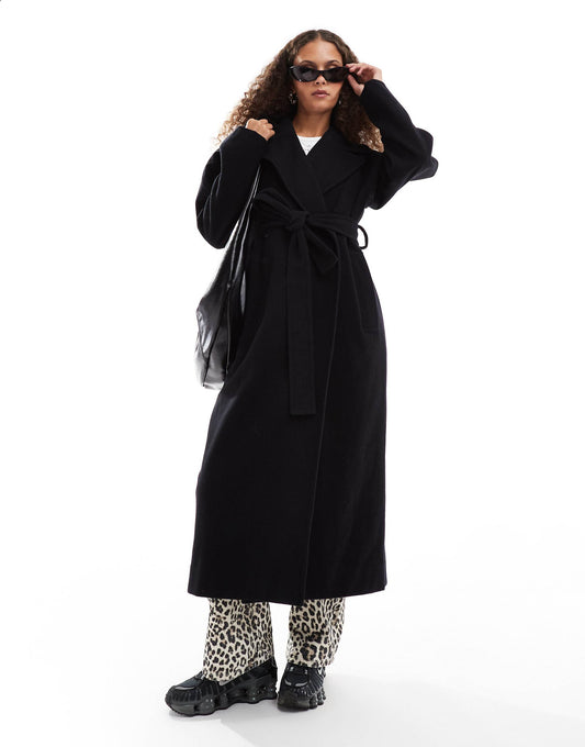 Kia Wool Blend Oversized Coat With Tie Waist Detail