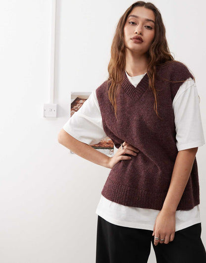 Kayla Wool Blend Oversized V Neck Vest