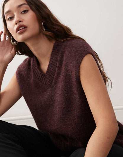 Kayla Wool Blend Oversized V Neck Vest