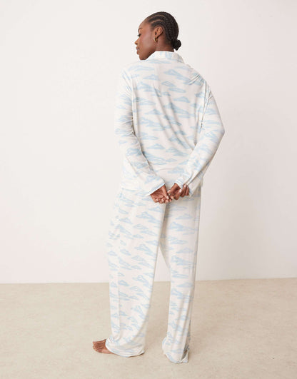 Curve Satin Long Sleeve Revere And Trouser Pyjama Set