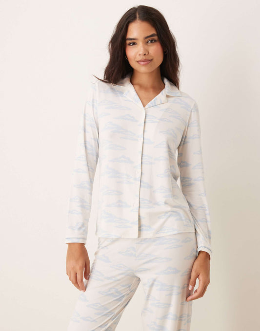 Satin Long Sleeve Revere And Trouser Pyjama Set