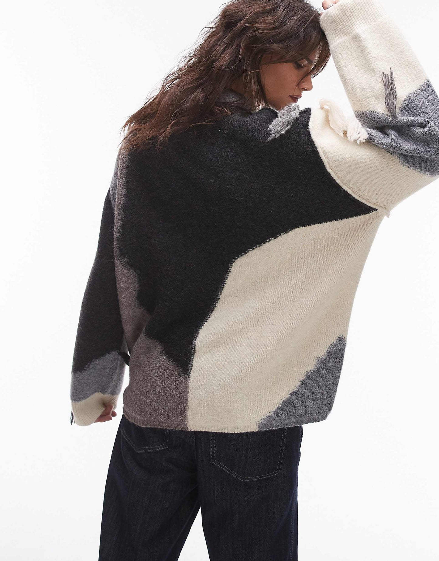 Knitted Tassel Patchwork Oversized Jumper