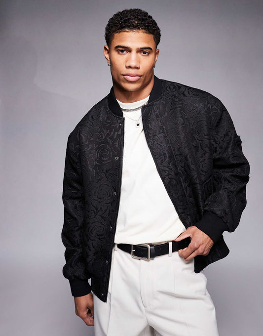Oversized Jacquard Bomber Jacket