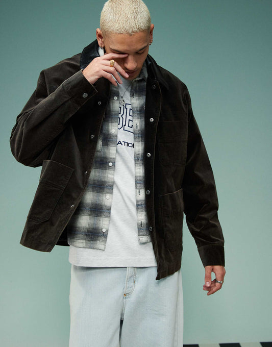 Oversized Velvet Look  Harrington Jacket