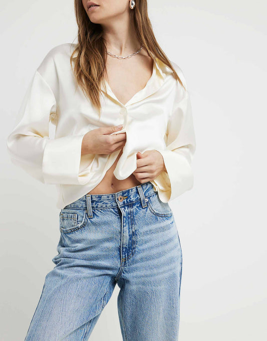 High Waisted Relaxed Straight Crop Jeans