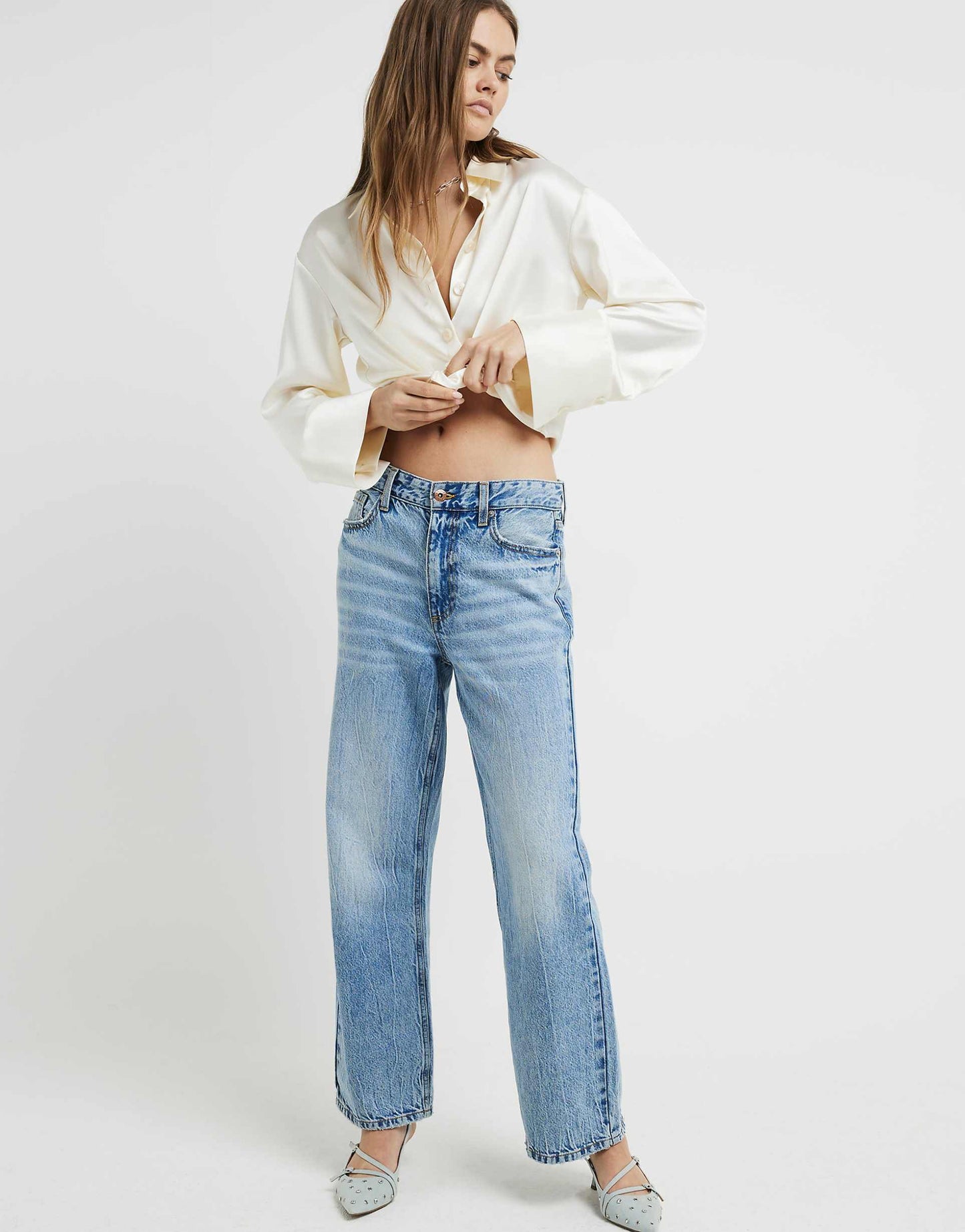 High Waisted Relaxed Straight Crop Jeans