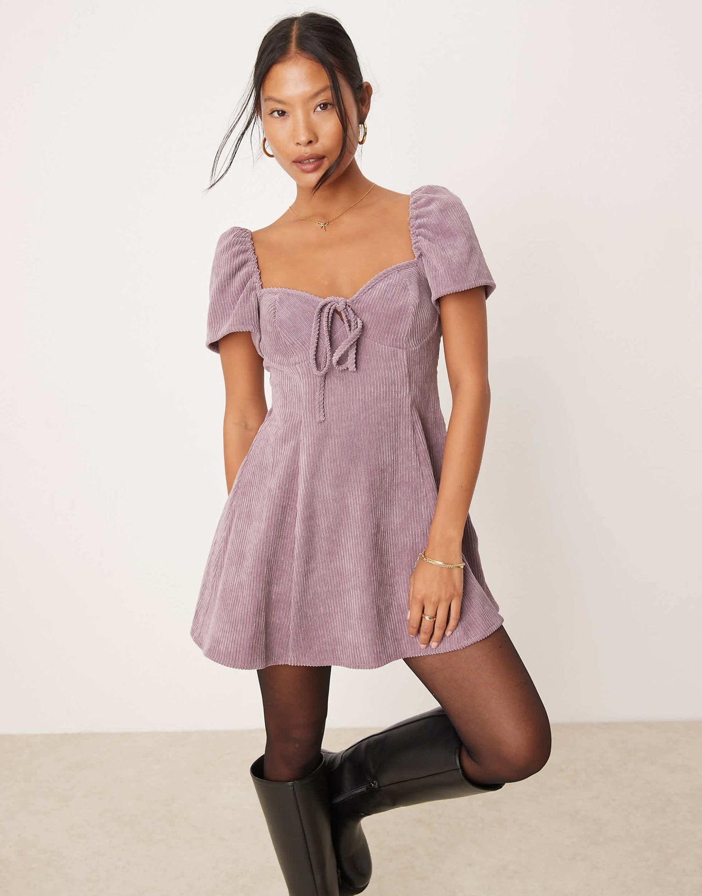 Petite Angel Sleeve Cord Tee Dress