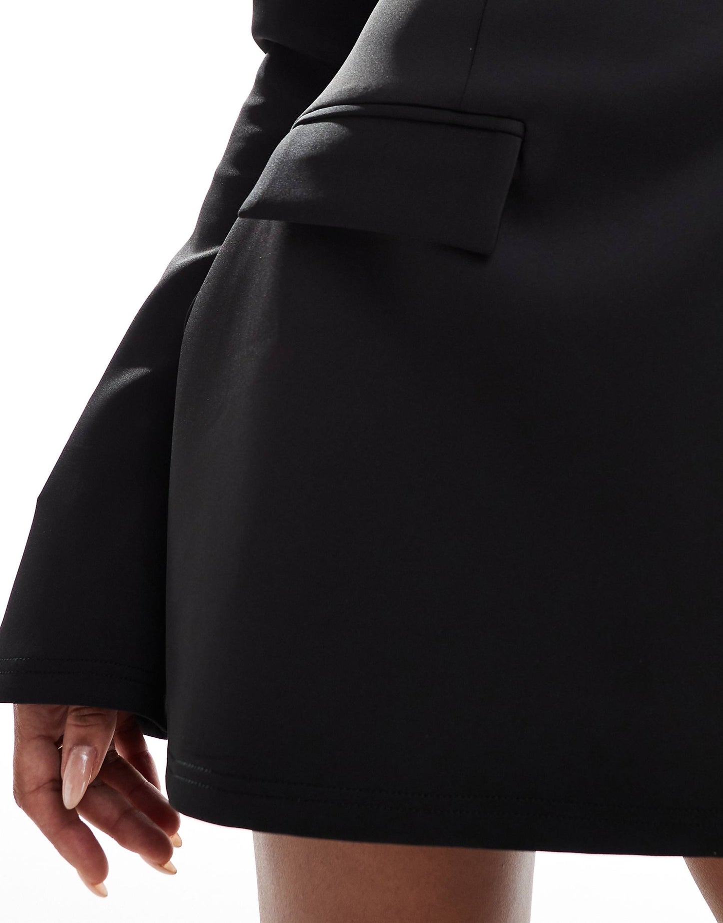 Premium Exclusive Structured Long Sleeve Pocket Detail Mini A-Line Dress