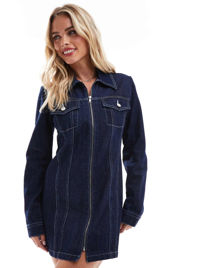 Petite Denim Zip Shirt Dress