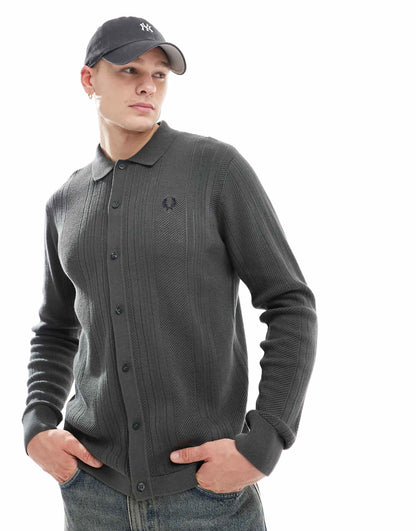Pointelle Panel Long Sleeve Knitted Shirt