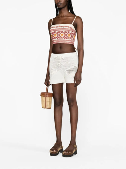 Embroidered Cotton Cropped Top