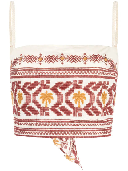 Embroidered Cotton Cropped Top