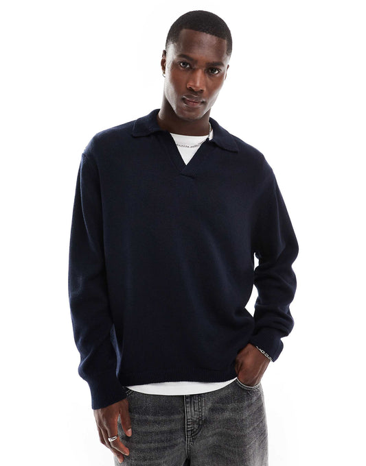 Cotton Blend Knitted Jumper With Open Collar