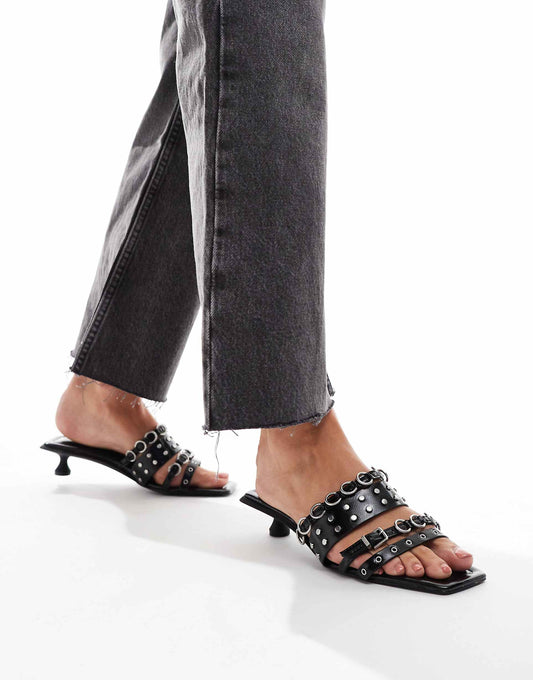 Metal Detail Kitten Sandal