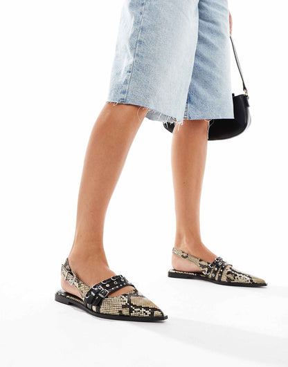 Buckle Detail Pointed Flat Slingback