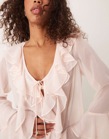 Ruffle Detail Long Sleeve Top