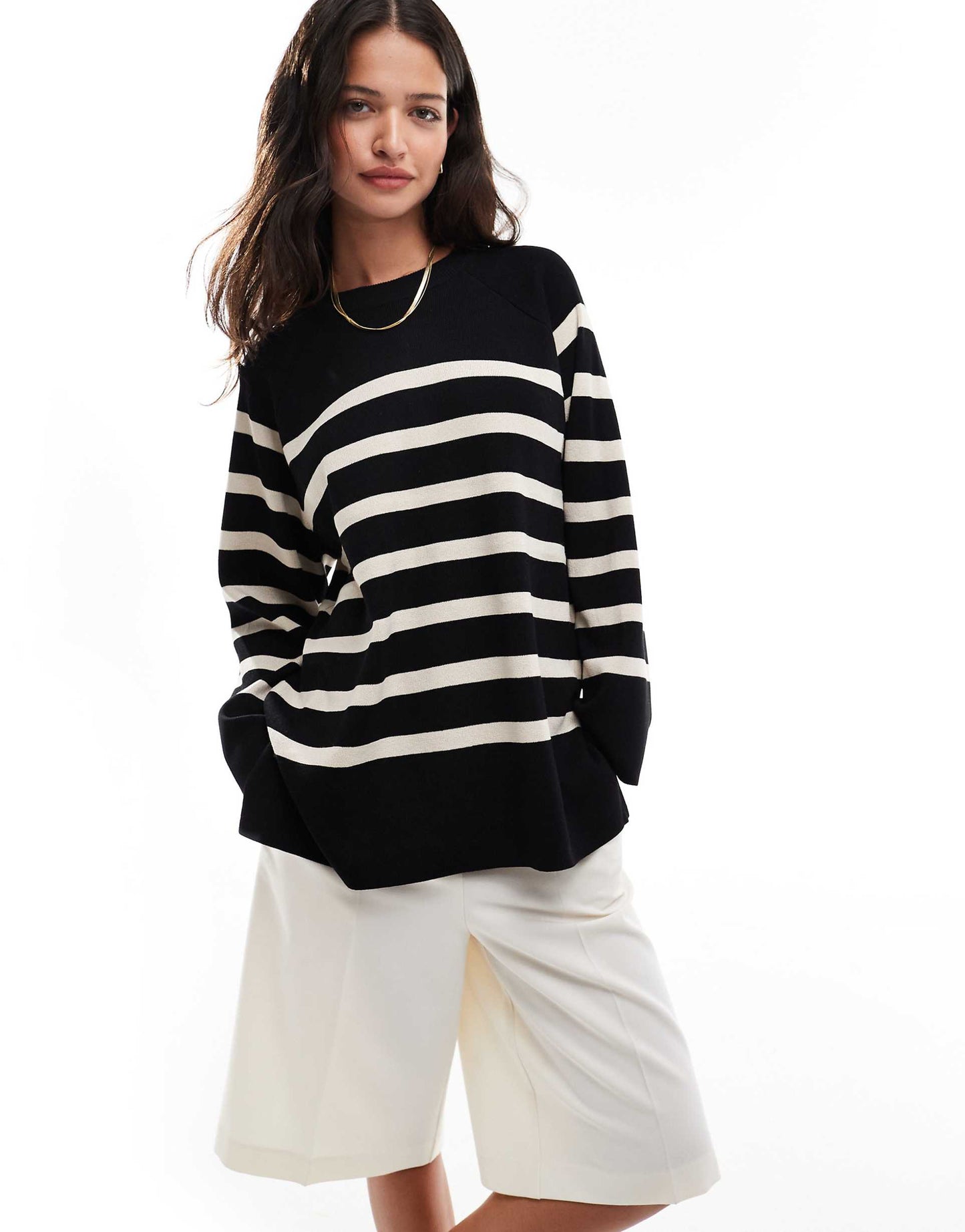 Oversized Knitted Stripe Jumper Black