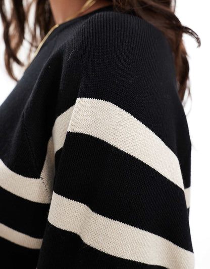 Oversized Knitted Stripe Jumper Black