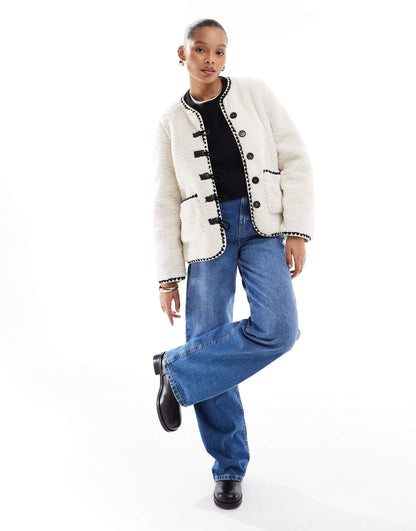 Teddy Fleece Contrast Trim Jacket