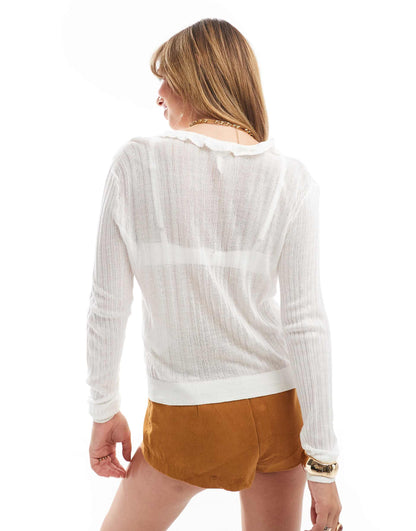 Ruffle Front Long Sleeve Knitted Cardigan