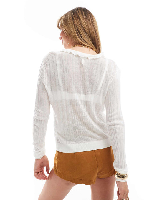 Ruffle Front Long Sleeve Knitted Cardigan