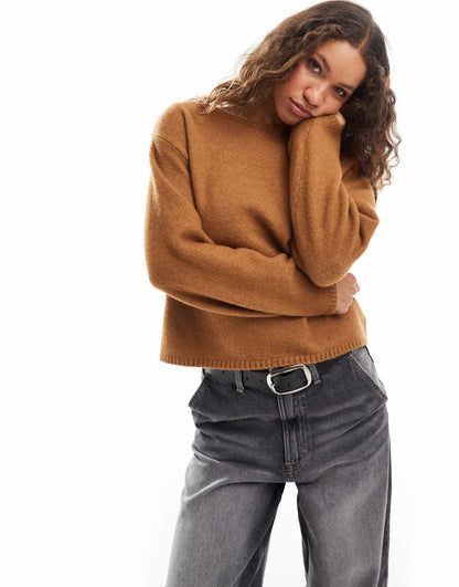 Knitted Top With Off Shoulder Boat Neck