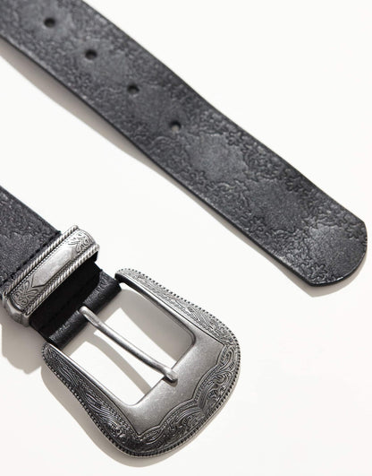 Faux Leather Western Belt With Embossing