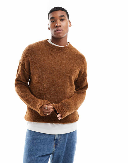 Relaxed Lightweight Textured Texture Knitted Crew Neck Jumper