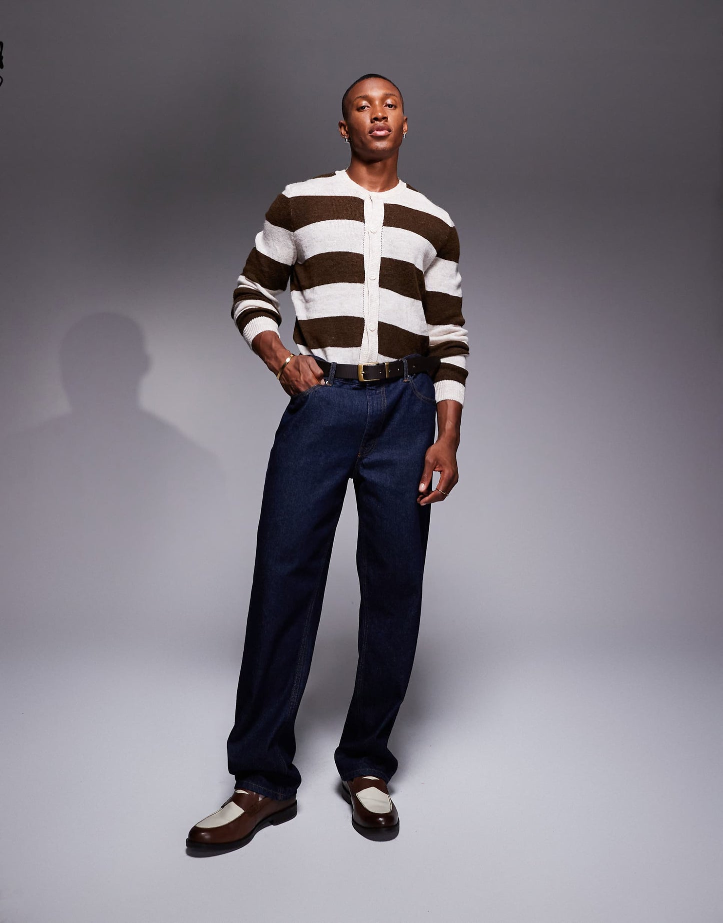 Knitted Textured Cardigan With Stripe Pattern