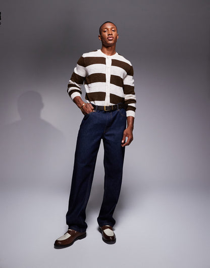 Knitted Textured Cardigan With Stripe Pattern