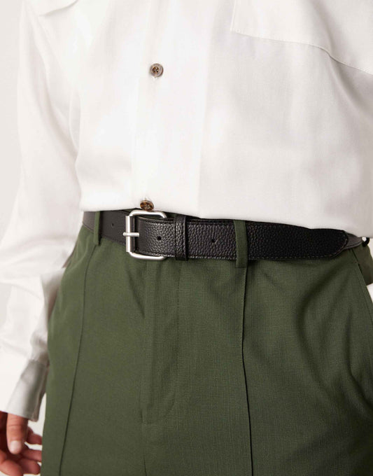 Faux Leather Pebbled Belt With Roller Buckle