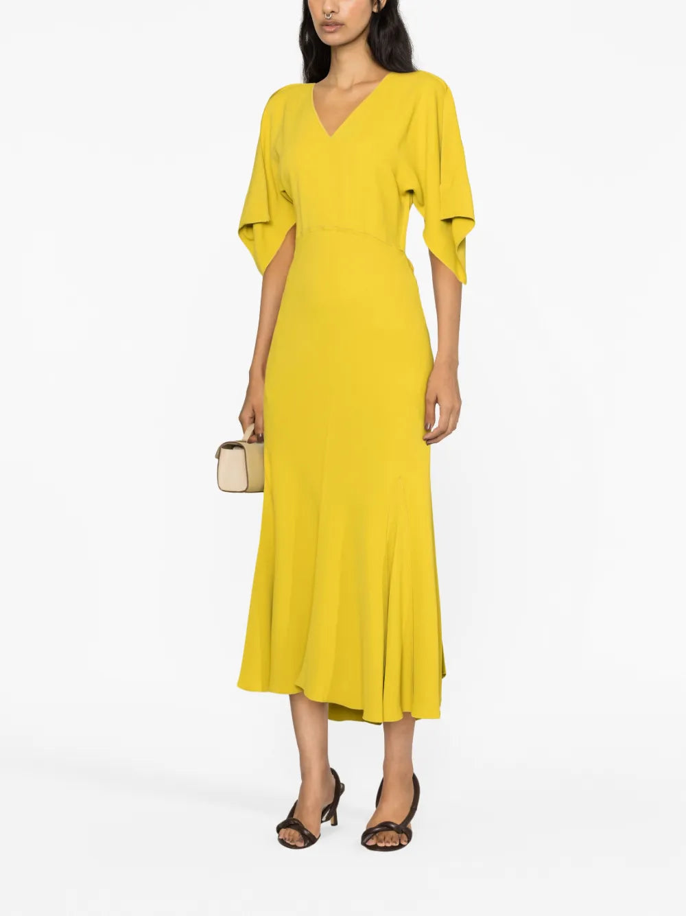 Draped-Sleeve Midi Dress