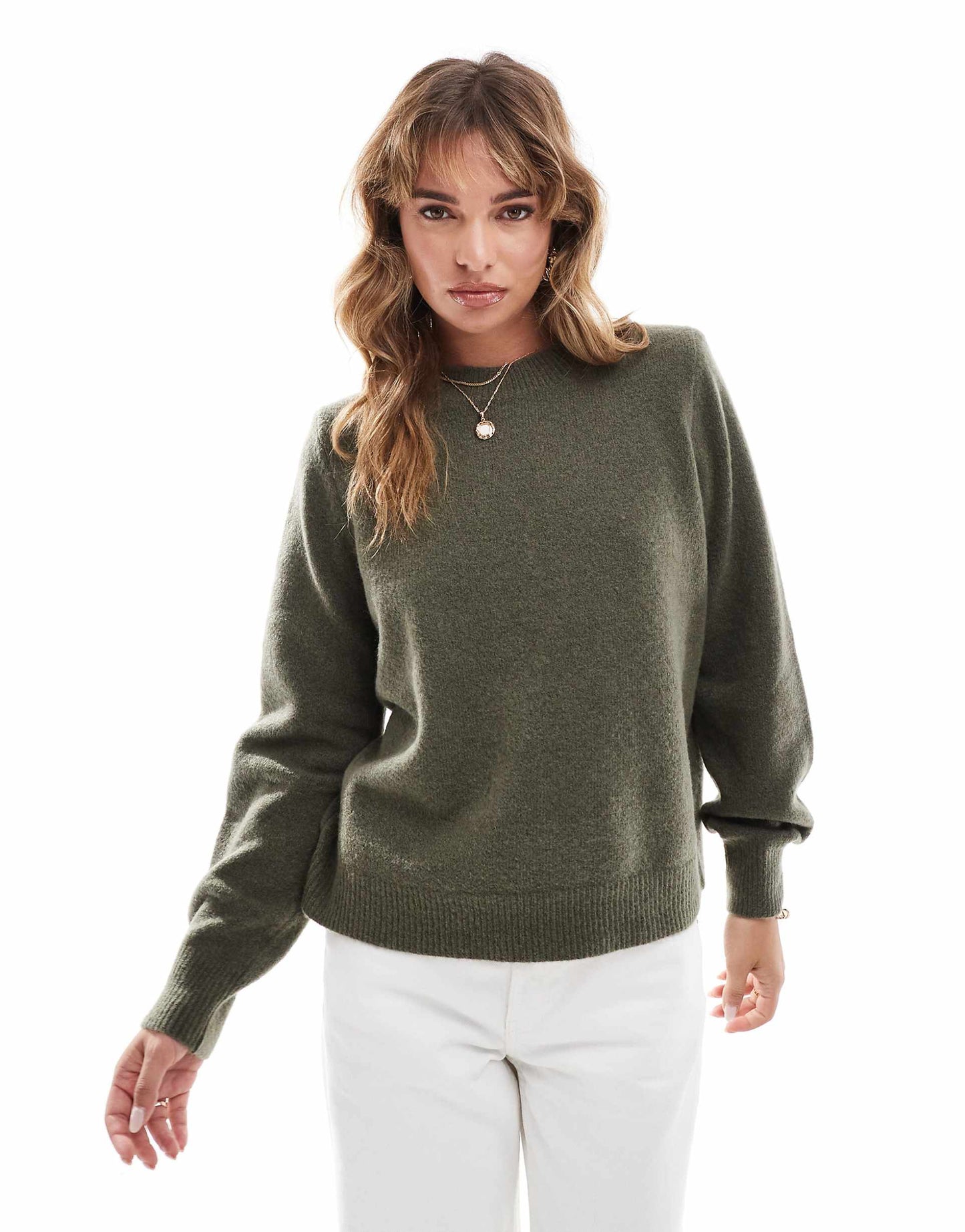 Compact Crew Neck Jumper With Shoulder Pads