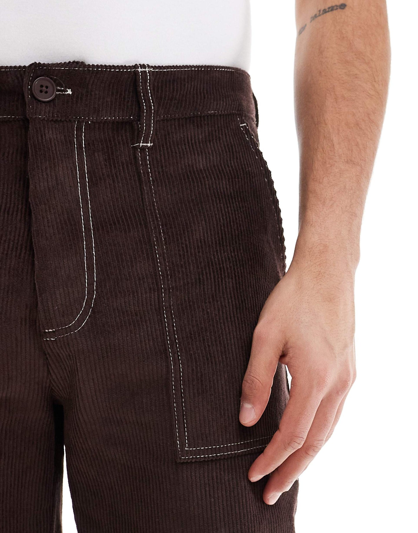 Straight Leg Cord Trousers With Contrast Stitch