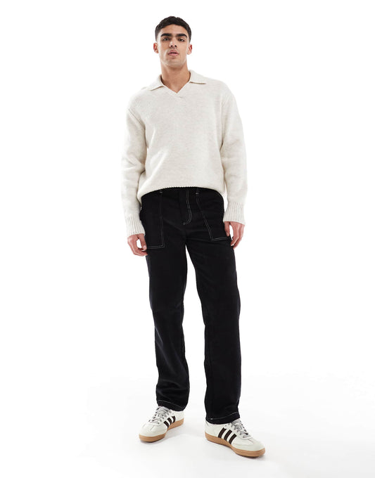 Straight Leg Cord Trousers With Contrast Stitch