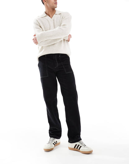 Straight Leg Cord Trousers With Contrast Stitch