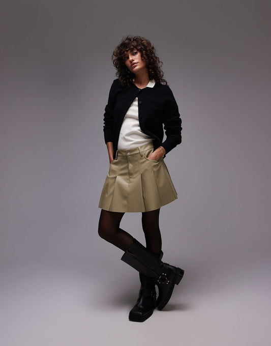 Faux Leather Pocket Pleat Mini
