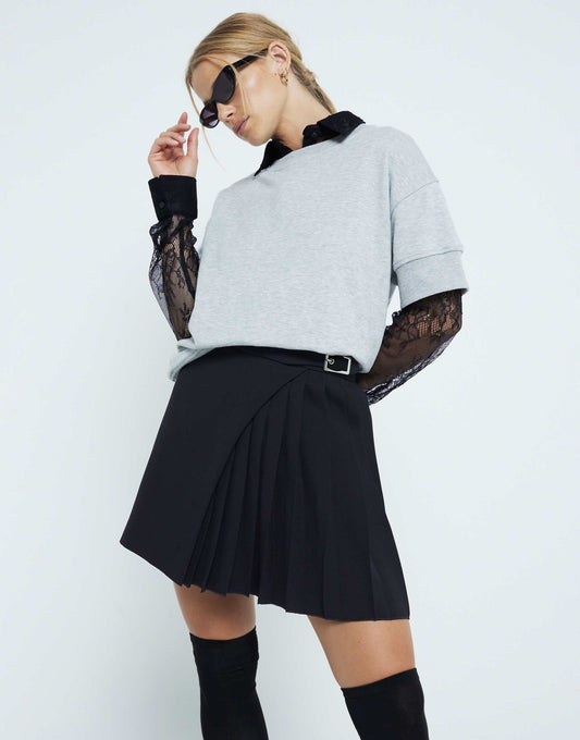 Belted Pleated Mini Skirt
