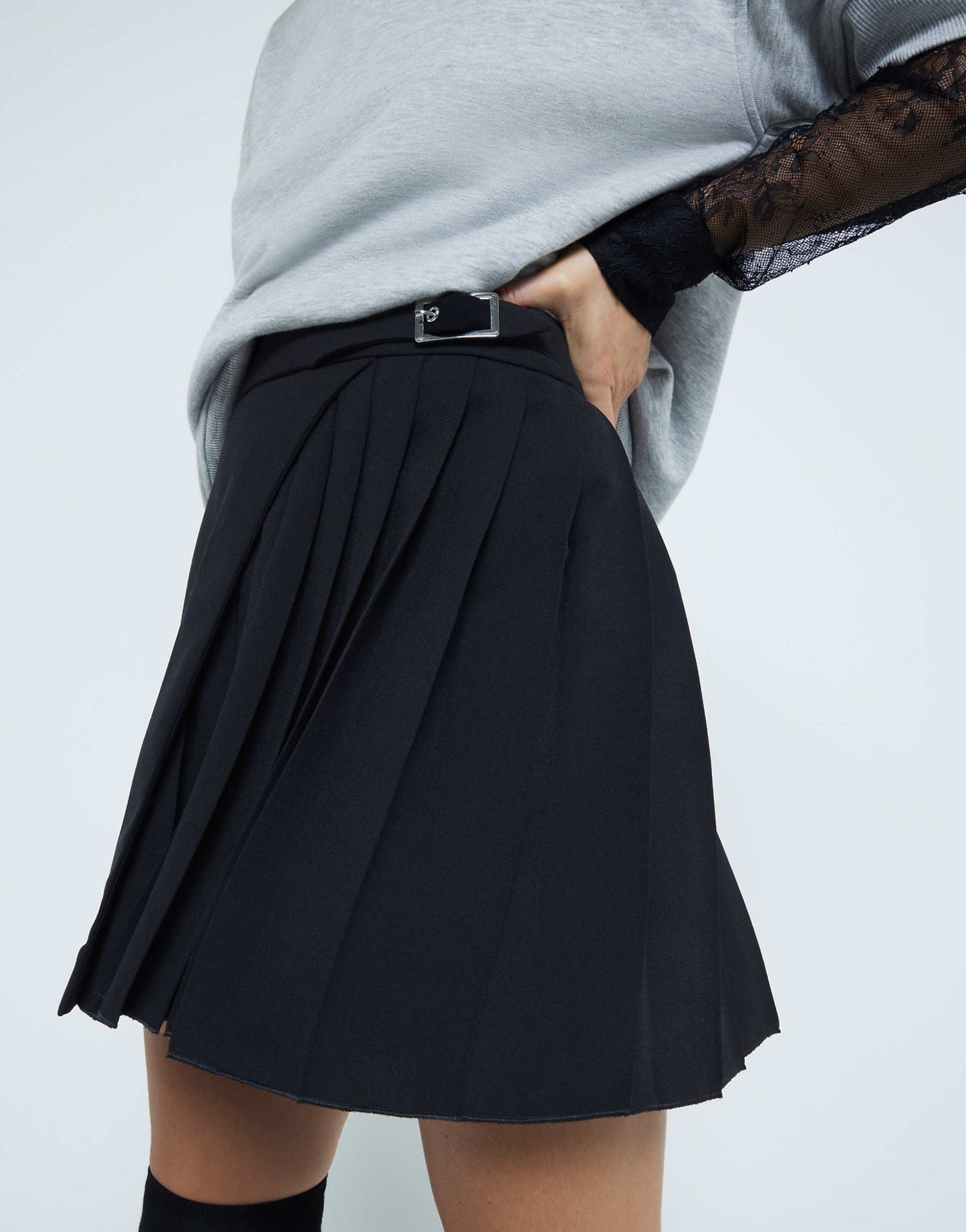 Belted Pleated Mini Skirt