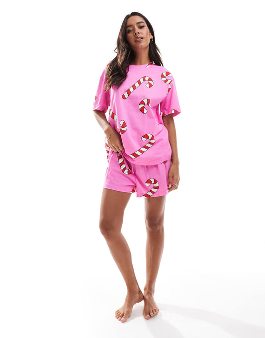 Candy Cane Oversized Tee & Short Pyjama Set