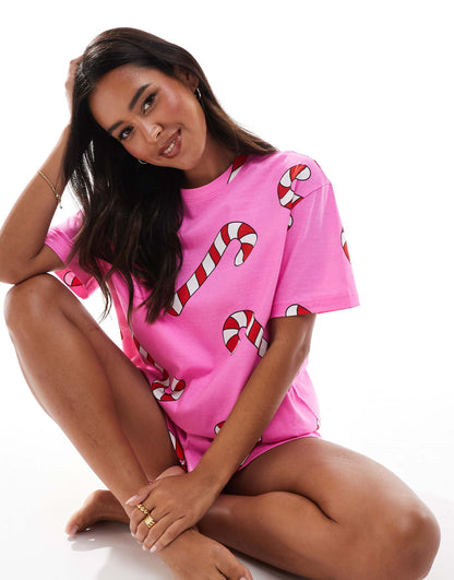 Candy Cane Oversized Tee & Short Pyjama Set