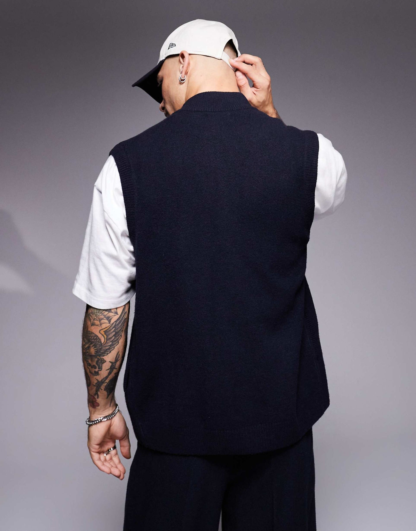 Knitted Zip Thru Tank With Funnel Neck