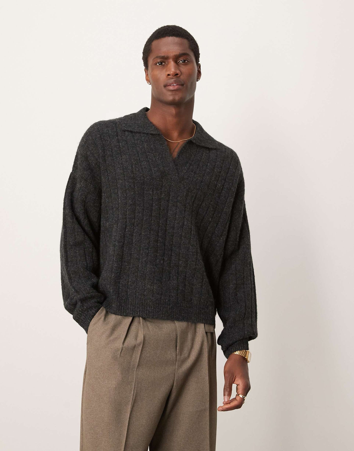 Knitted Oversized Rib Notch Jumper