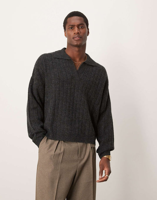 Knitted Oversized Rib Notch Jumper