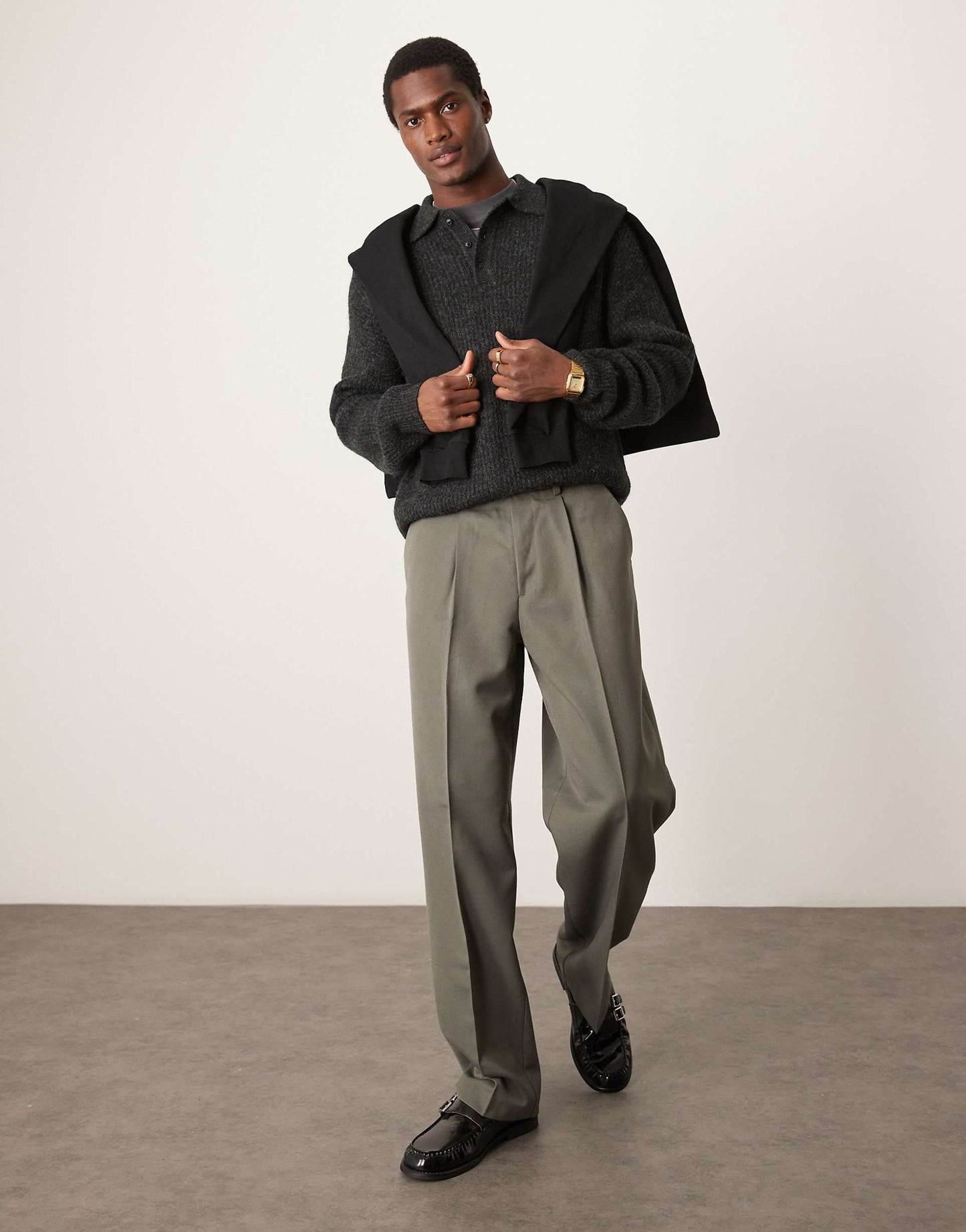 Relaxed Boxy Fit Ribbed Polo Jumper