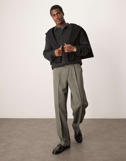 Relaxed Boxy Fit Ribbed Polo Jumper