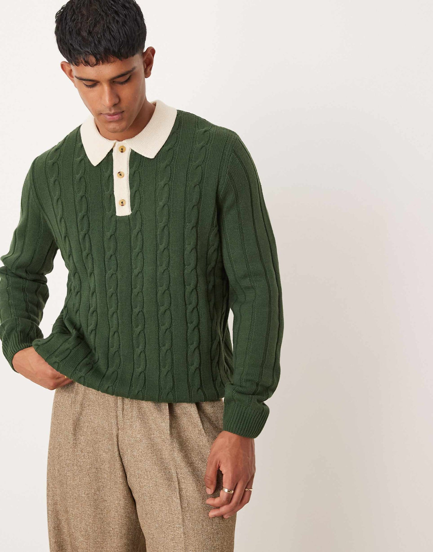 Relaxed Cable Knitted Polo Jumper